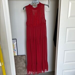 GUESS Red Sleeveless Sheer Maxi Dress